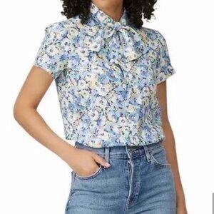 Polo Ralph Lauren Blue Yellow Floral Button Down Tie Neck Shirt Size 14